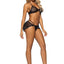 Leg Avenue Rhinestone Mesh Bra Top with Ring Accent, G-String Panty and Matching Sarong - Black - Large - 3 Pieces