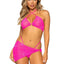 Leg Avenue Rhinestone Mesh Bra Top with Ring Accent, G-String Panty and Matching Sarong - Neon Pink/Pink - Large - 3 Pieces