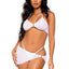 Leg Avenue Rhinestone Mesh Bra Top with Ring Accent, G-String Panty and Matching Sarong - White - Large - 3 Pieces