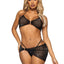Leg Avenue Rhinestone Mesh Bra Top with Ring Accent, G-String Panty and Matching Sarong - Black - Small - 3 Pieces