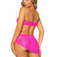 Leg Avenue Rhinestone Mesh Bra Top with Ring Accent, G-String Panty and Matching Sarong - Neon Pink/Pink - Small - 3 Pieces