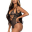 Leg Avenue Rhinestone Mesh Wrap Around Bikini Top and Suspender Bodysuit