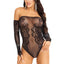 Leg Avenue Rhinestone Net and Lace Off The Shoulder Teddy - Black - One Size