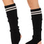 Leg Avenue Ribbed Stirrup Leg Warmers with Athletic Stripe - Black - One Size