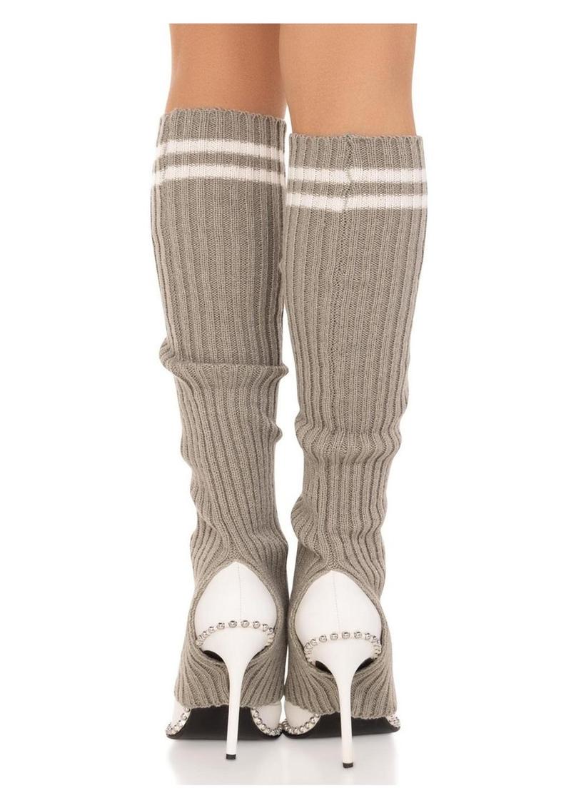 Leg Avenue Ribbed Stirrup Leg Warmers with Athletic Stripe - Grey - One Size