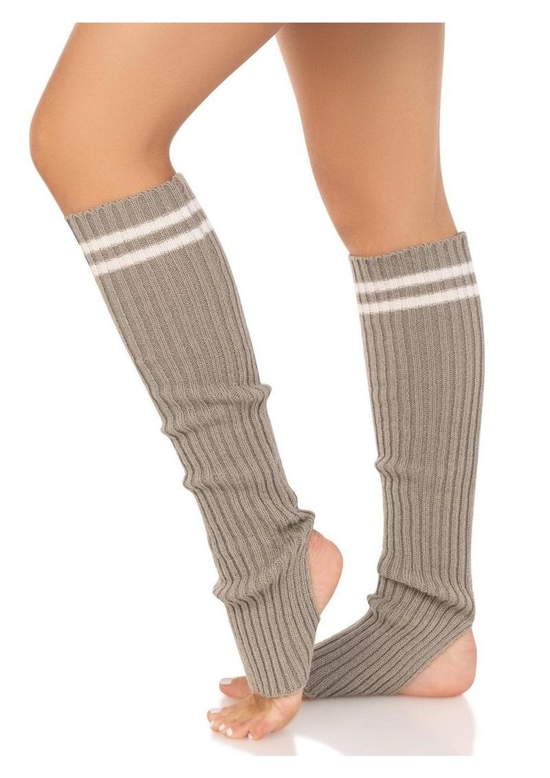 Leg Avenue Ribbed Stirrup Leg Warmers with Athletic Stripe
