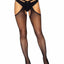 Leg Avenue Scalloped Fishnet Strappy Suspender Hose - Black - One Size