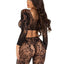 Leg Avenue Seamless Chantilly Lace Crop Top and Footless Tights - Black - One Size - 2 Piece