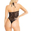 Leg Avenue Seamless Heart Net Keyhole Halter Teddy - Black - One Size