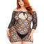 Leg Avenue Seamless Heart Net Mini Dress with Keyhole Tie Front - Black - Queen/XLarge/XXLarge