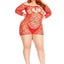 Leg Avenue Seamless Heart Net Mini Dress with Keyhole Tie Front - Red - Queen/XLarge/XXLarge