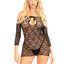 Leg Avenue Seamless Heart Net Mini Dress with Keyhole Tie Front - Black - One Size