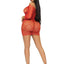 Leg Avenue Seamless Heart Net Mini Dress with Keyhole Tie Front - Red - One Size