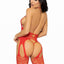 Leg Avenue Seamless Heart Net Suspender Bodystocking - Red - One Size