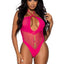 Leg Avenue Seamless Hexi Net Keyhole Halter Bodysuit - Pink/Raspberry - One Size
