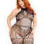 Leg Avenue Seamless Industrial Net Halter Bodystocking with Faux Lace Lingerie Detail