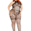 Leg Avenue Seamless Industrial Net Halter Bodystocking with Faux Lace Lingerie Detail - Black - Queen/XLarge/XXLarge