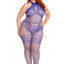 Leg Avenue Seamless Industrial Net Halter Bodystocking with Faux Lace Lingerie Detail