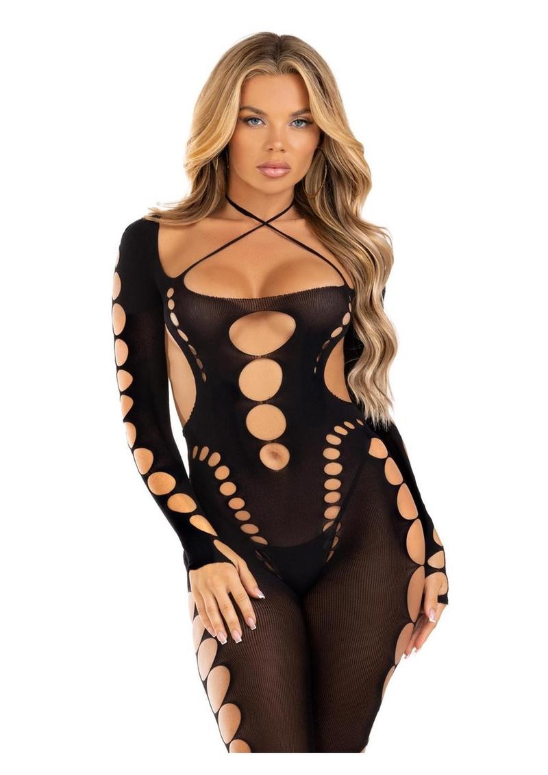 Leg Avenue Seamless Opaque Cut-Out Footless Bodystocking