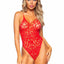 Leg Avenue Seamless Scroll Lace with Nearly Naked Strappy Back - Red - One Size