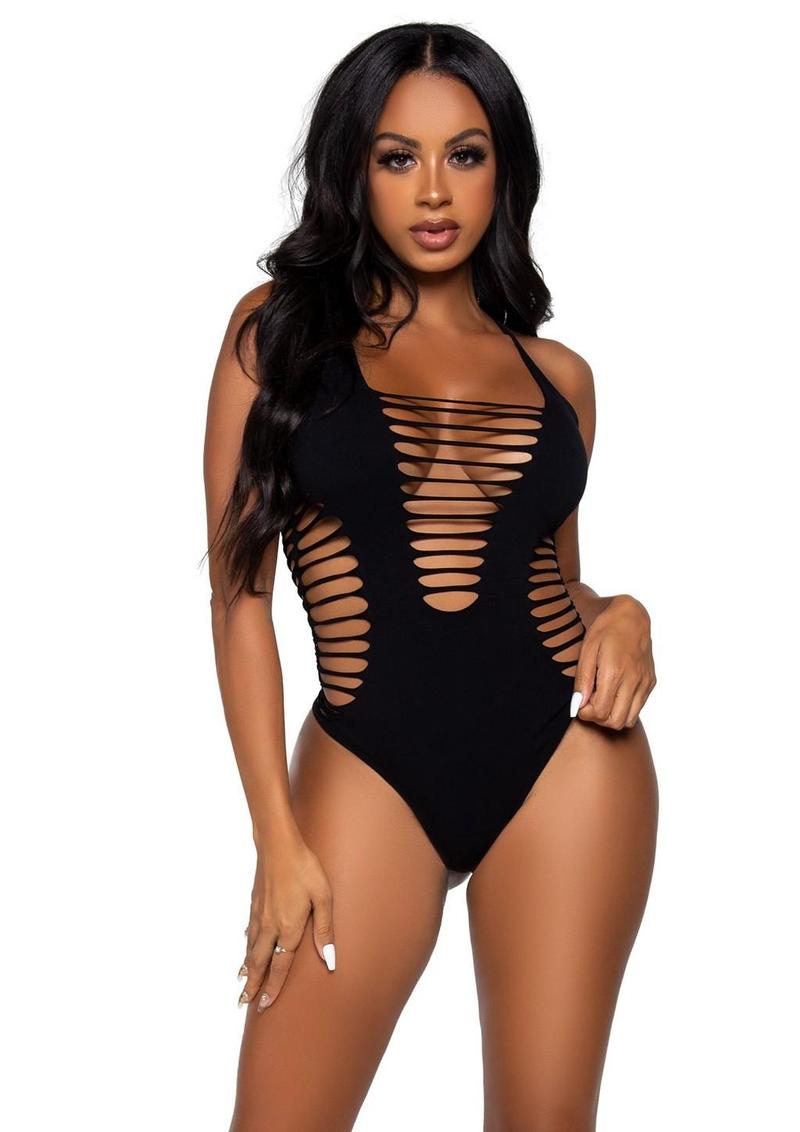 Leg Avenue Seamless Shredded Racer Back Thong Bodysuit