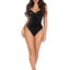 Leg Avenue Sequin Boned Snap Crotch Bodysuit with Detachable Clear Strap - Black - Medium - 2 Piece