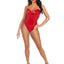 Leg Avenue Sequin Boned Snap Crotch Bodysuit with Detachable Clear Strap - Red - Medium - 2 Piece