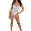 Leg Avenue Sequin Boned Snap Crotch Bodysuit with Detachable Clear Strap - Silver - Medium - 2 Piece