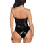 Leg Avenue Sequin Boned Snap Crotch Bodysuit with Detachable Clear Strap - Black - Small - 2 Piece