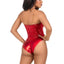 Leg Avenue Sequin Boned Snap Crotch Bodysuit with Detachable Clear Strap - Red - Small - 2 Piece