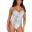 Leg Avenue Sequin Boned Snap Crotch Bodysuit with Detachable Clear Strap - Silver - Small - 2 Piece