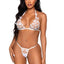 Leg Avenue Sheer Butterfly Applique Bra Top and G-String Panty - White - Large - 2 Pieces