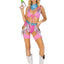 Leg Avenue Space Cowgirl Set Bandana Print Tie Front Crop Top with Fringe Trim, High Waist Bottoms with Attached Chaps, Belt with Fringe Detail, and Neck Bandana