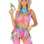 Leg Avenue Space Cowgirl Set Bandana Print Tie Front Crop Top with Fringe Trim, High Waist Bottoms with Attached Chaps, Belt with Fringe Detail, and Neck Bandana - Multicolor - XSmall - 4 Piece