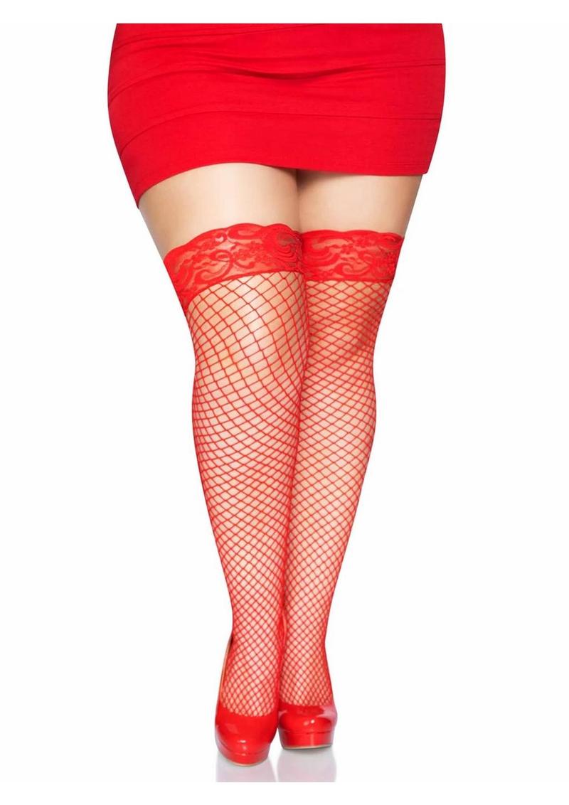 Leg Avenue Spandex Industrial Net Thigh Highs with Stay Up Silicone Lace Top - 1x-2x