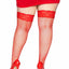 Leg Avenue Spandex Industrial Net Thigh Highs with Stay Up Silicone Lace Top - 1x-2x - Red