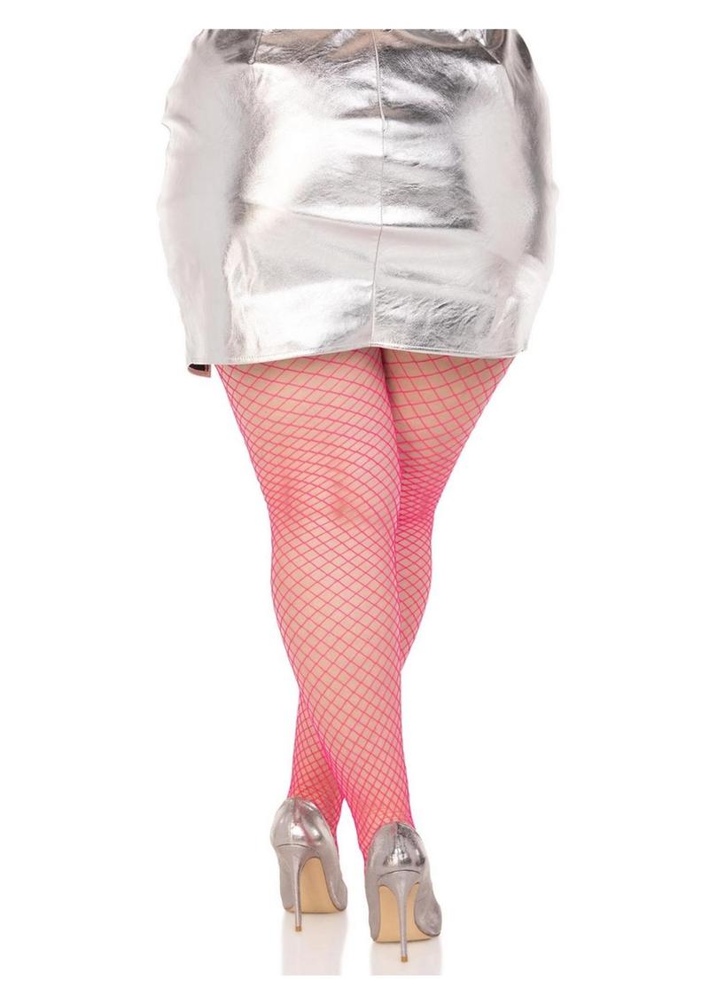 Leg Avenue Spandex Industrial Net Tights - 1x-2x - Neon Pink