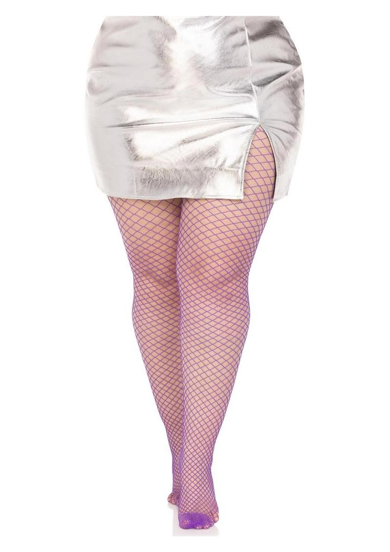 Leg Avenue Spandex Industrial Net Tights - 1x-2x - Purple