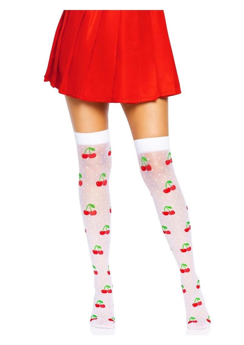 Leg Avenue Spandex Sheer Polka Dot Cherry Thigh Highs