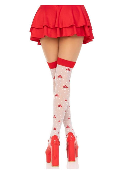 Leg Avenue Spandex Sheer Polka Dot Mushroom Thigh Highs - Red/White - One Size