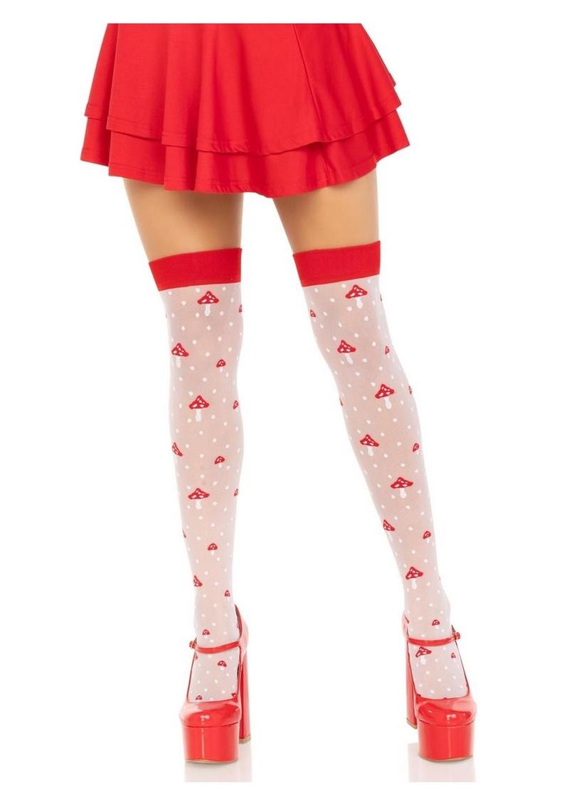 Leg Avenue Spandex Sheer Polka Dot Mushroom Thigh Highs