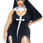 Leg Avenue Sultry Sinner Dual Slit Garter Dress with Vinyl Cross Detail, Vinyl Collar, and Nun Habit - Black/White - Queen/XLarge/XXLarge - 3 Piece