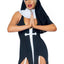 Leg Avenue Sultry Sinner Dual Slit Garter Dress with Vinyl Cross Detail, Vinyl Collar, and Nun Habit