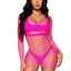 Leg Avenue Supreme Fence Net Long Sleeved Mini Dress - Neon Pink/Pink - One Size