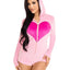 Leg Avenue Sweetheart Bear Velvet Zip Up Romper with Heart Accent - Pink - Large