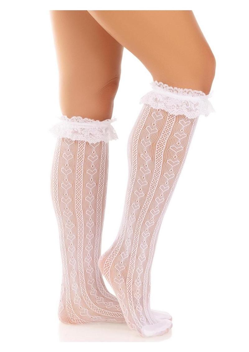 Leg Avenue Sweetheart Knit Knee Highs with Lace Ruffle Cuff