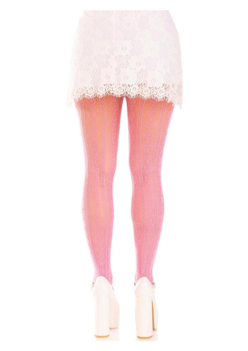 Leg Avenue Sweetheart Striped Net Tights with Keyhole and Mini Bow Detail - Pink - One Size