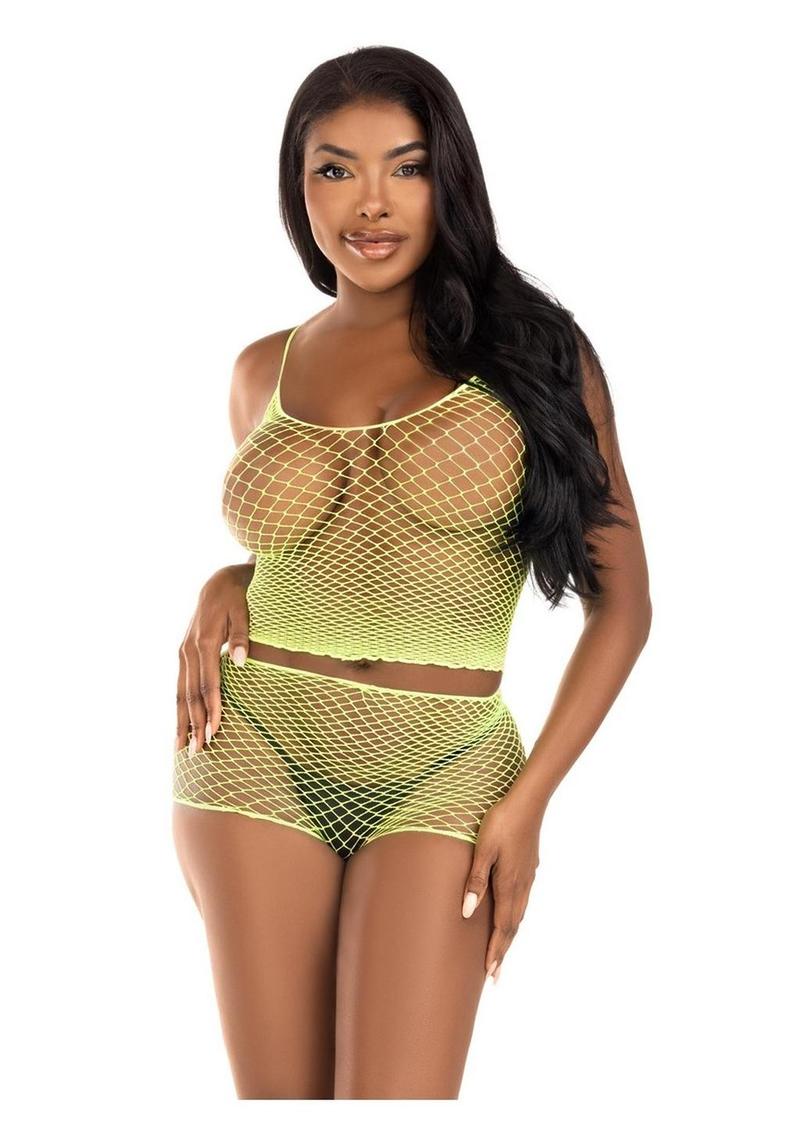 Leg Avenue Twist Net Tank Top and Boy Shorts