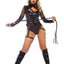 Leg Avenue Villainess Vixenspandex Strappy Bodysuit with O-Ring Attached Garter and Matching Hooded Mask - Black - Small - 2 Piece