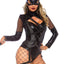 Leg Avenue Villainess Vixenspandex Strappy Bodysuit with O-Ring Attached Garter and Matching Hooded Mask